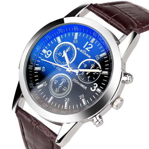 Malloom Mens Roman Numerals Blue Ray Glass Watches