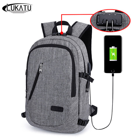 LUKATU Men Backpack Anti Theft Password Locks Man USB Charging